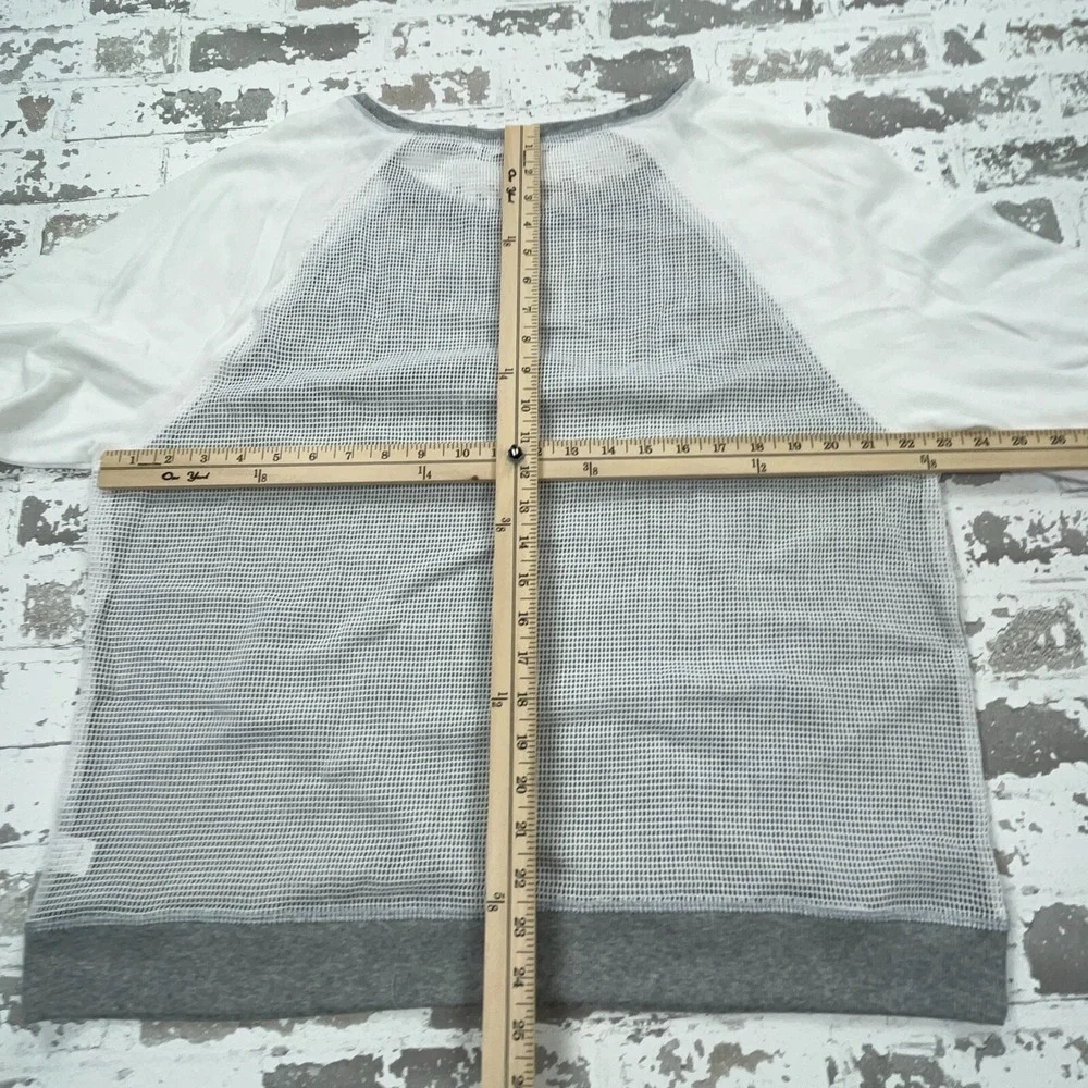 Victoria Secret Sweatshirt Women Large Gray White Sweater Open Mesh Back Gym Top - Picture 7 of 10